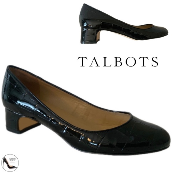 Talbots Black Crocodile Patent Leather Pump Block heel Women’s Dress Shoes 8 - Picture 1 of 12